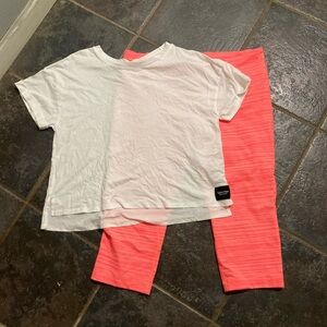 Calvin Klein White Tee and Under Armour Coral Leggings Set Women’s Size L